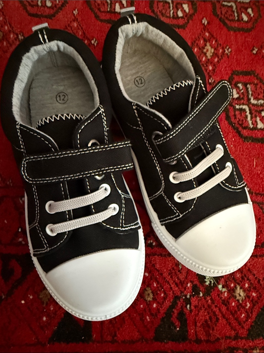 Kids Black Canvas Sneakers with White Toe - Casual Slip-On